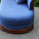 Grande méridienne vintage bleu cobalt en tissu et bois – chaise longue 190