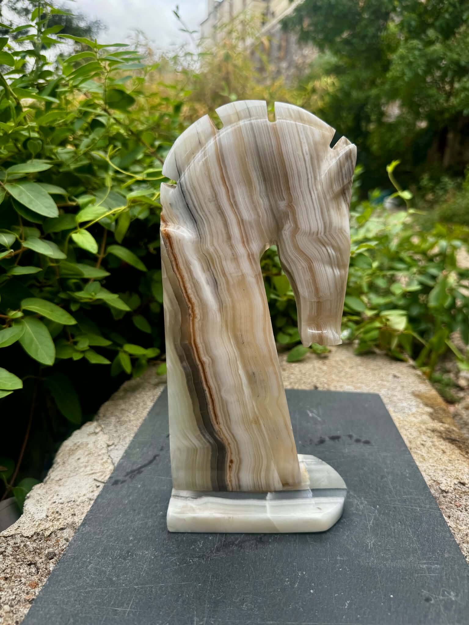 Pair of onyx bookends horse 1960s Italy vintage