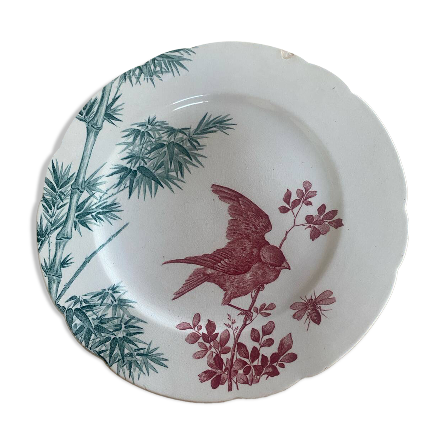 Longwy ironstone flat plate, Birds pattern