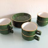 Suite of six green cups with saucers bistro /vintage style 60-70