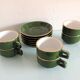 Suite of six green cups with saucers bistro /vintage style 60-70