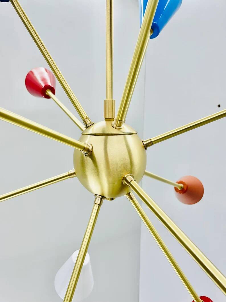Gorgeous multicolor mid century sputnik chandelier - 12-light ceiling pendant, 36" diameter
