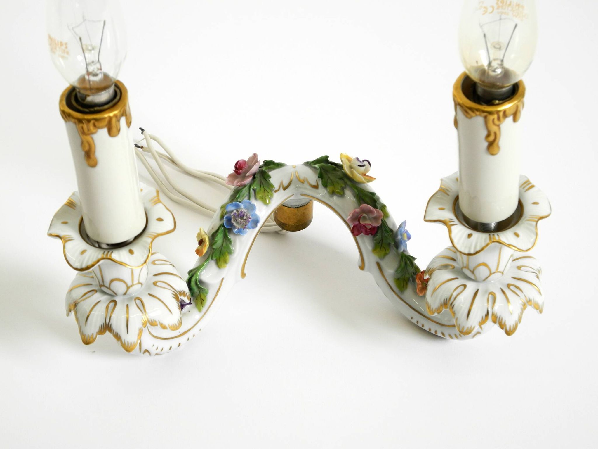 Beautiful hand-painted Mid Century porcelain wall lamp