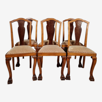 Série de 6 chaises Chippendale en alternance d'acajou clair et d'acajou foncé vers 1880-1900