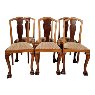 Series of 6 Chippendale chairs alternating light mahogany and dark mahogany circa 1880-1900