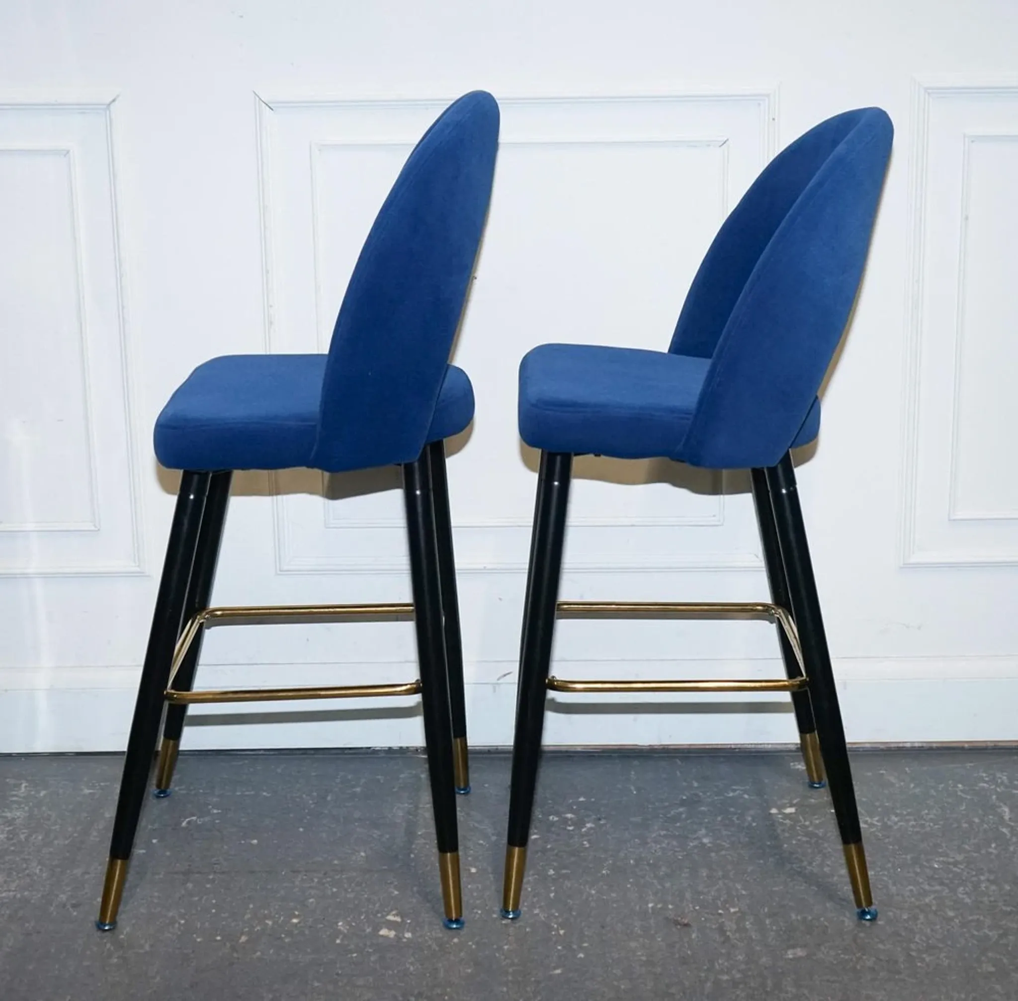 Chaises de Bar en Velours Bleu avec Cadre Doré