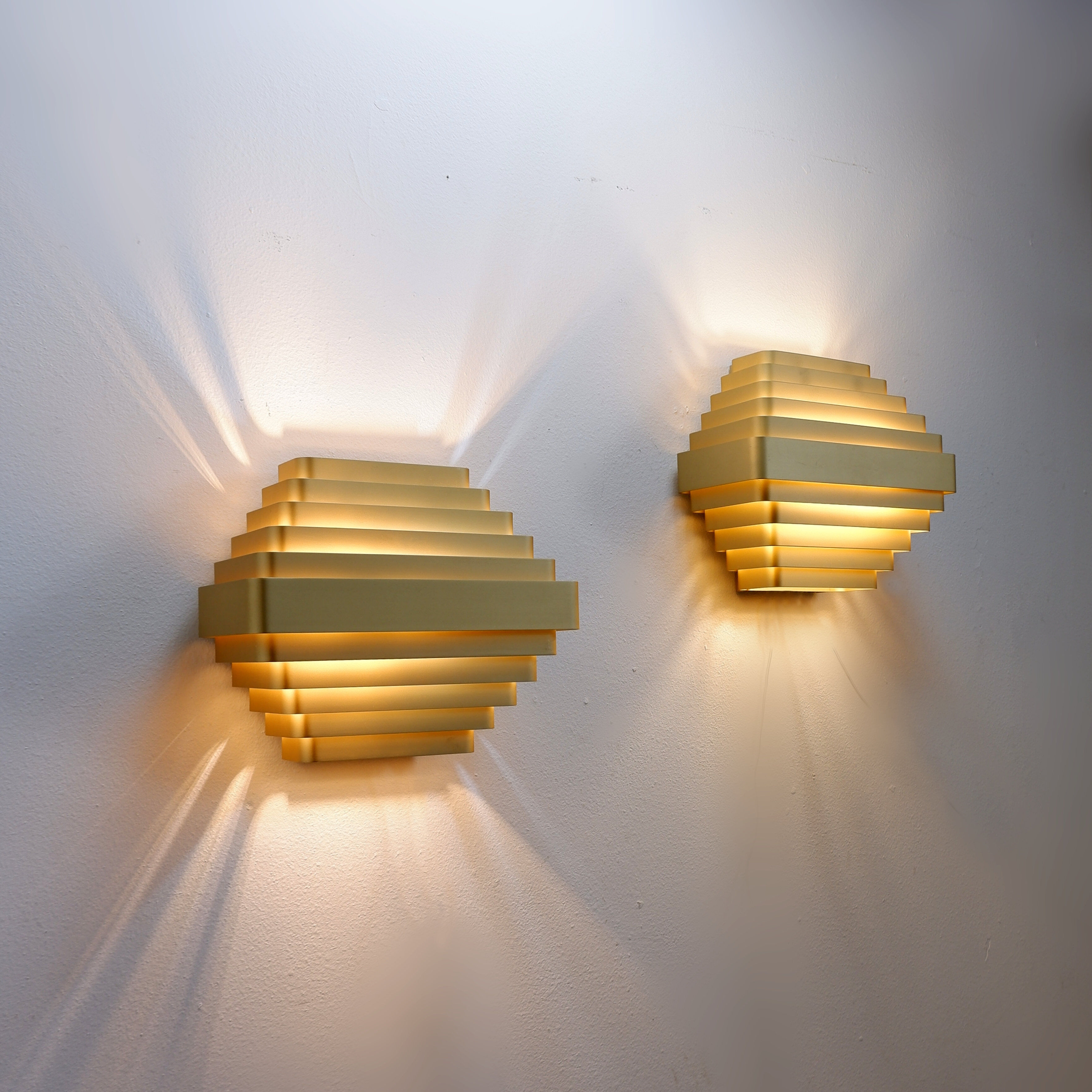 Pair of gold-plated aluminum wall lights by Jules Wabbes - 2 pairs available (1)