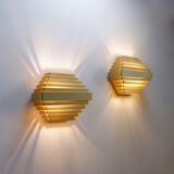 Pair of gold-plated aluminum wall lights by Jules Wabbes - 2 pairs available (1)