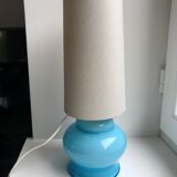 Lamp with blue opaline feet and textured conical lampshade 60s-70s