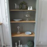 Vintage shallow bookcase re-enchanted in verdigris.