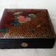 Old lacquered jewelry box with Asian decoration bird, flower, bee