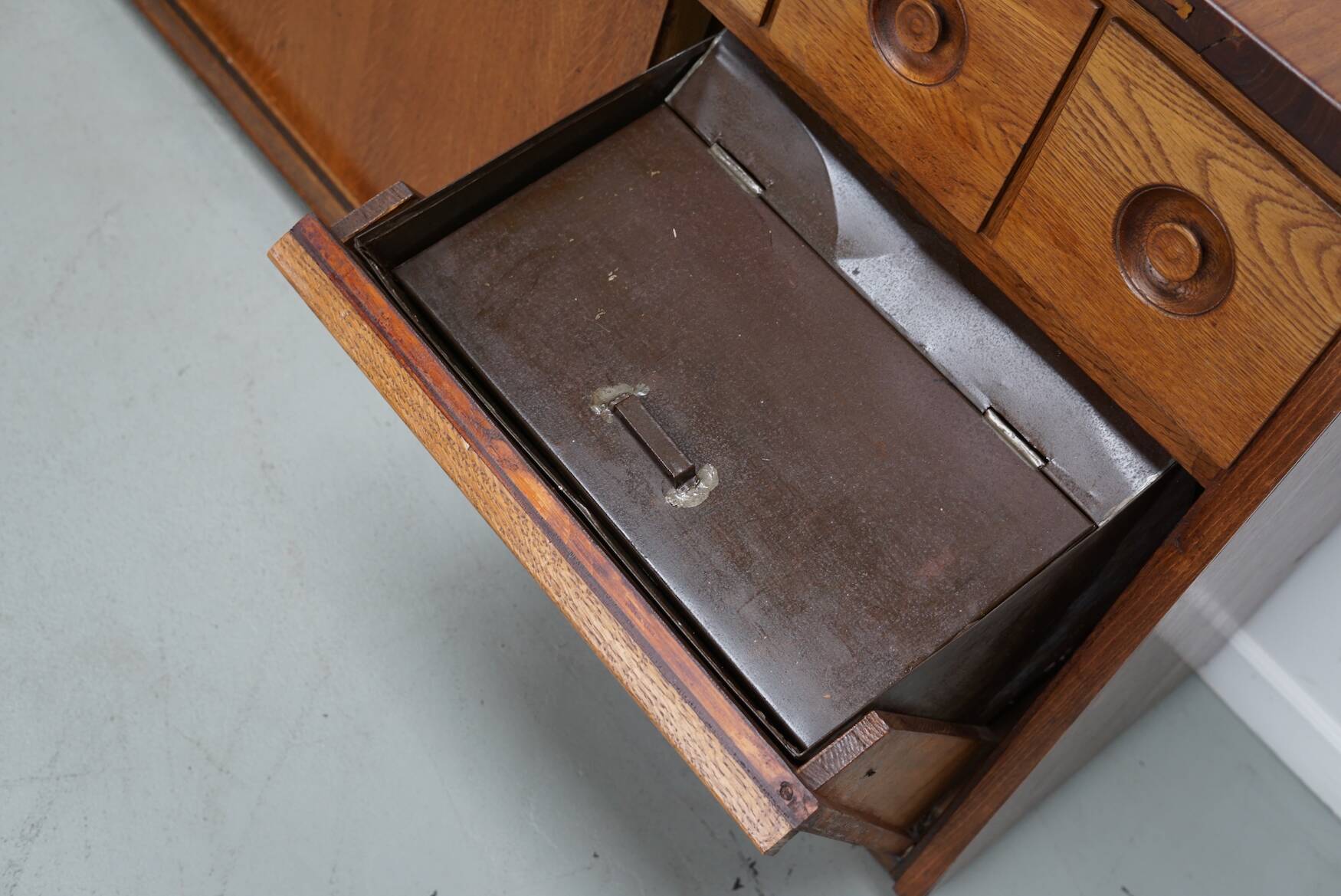 Dutch Industrial Oak Apothecary / Bakery Cabinet, circa 1950s