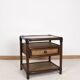 Rattan and cane bedside table, smoked glass top