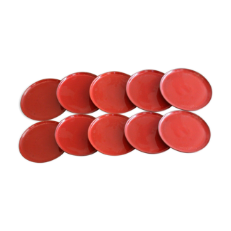 Set of 10 red plates Melitta Ceracron