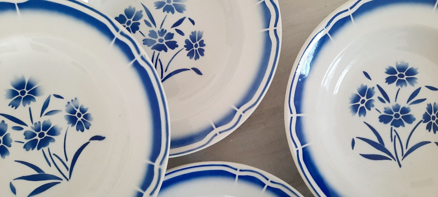 Hollow earthenware plates fb Badonviller décor vintage blueberries