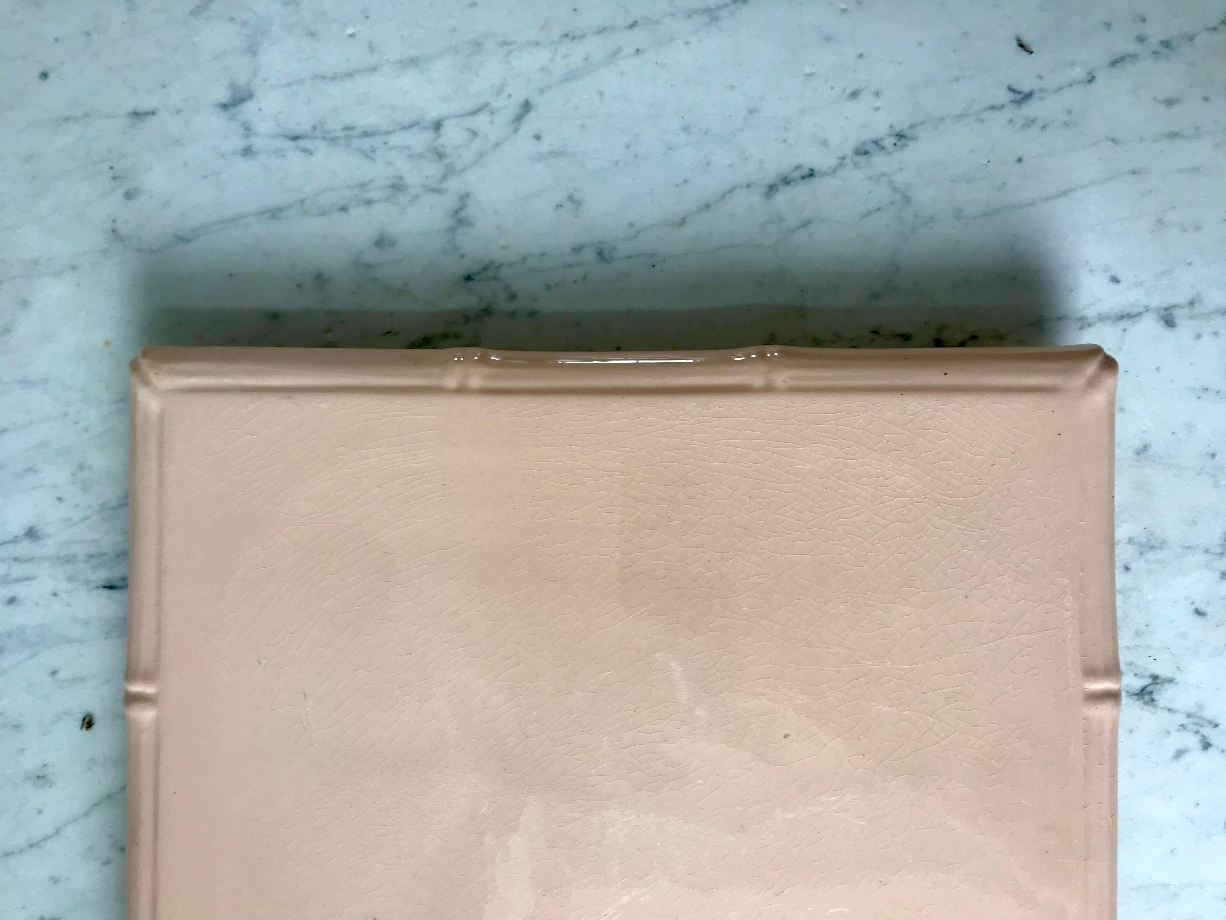 Pink earthenware trivia with bamboo effect Digoin Sarreguemines 50s