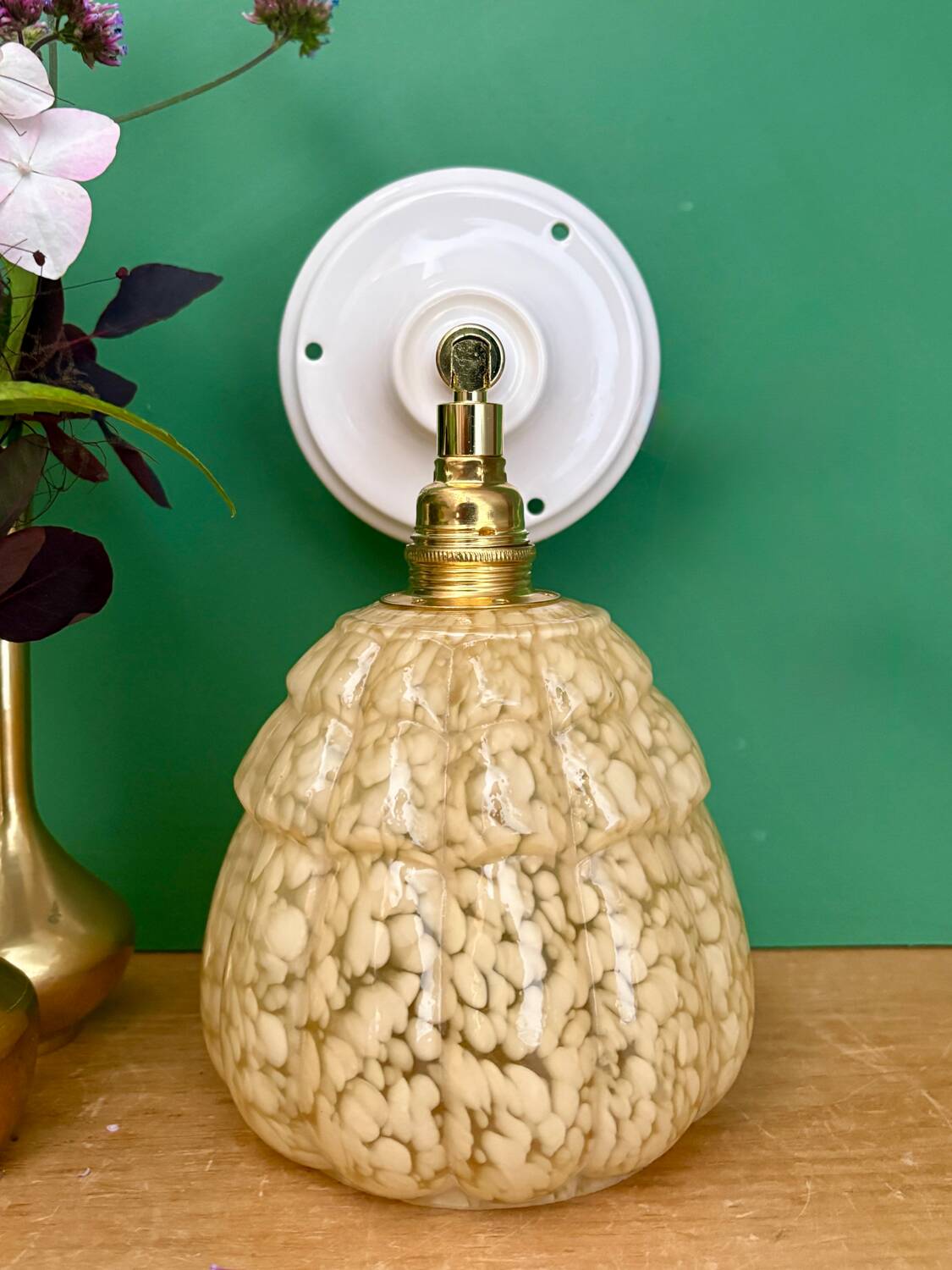Vintage glass globe wall light in yellow from Clichy.