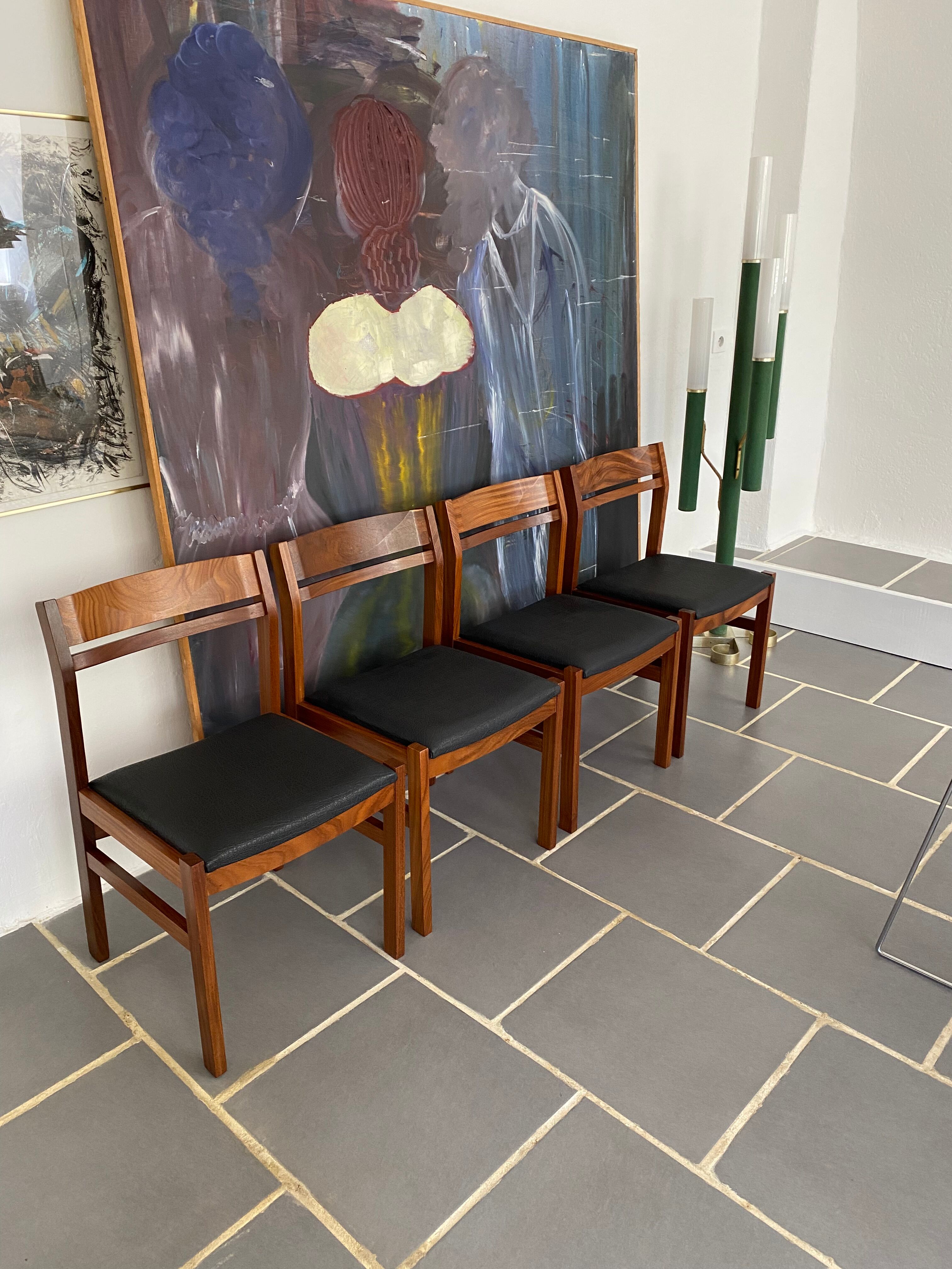 Set 4 Scandinavian teak chairs vintage 60s