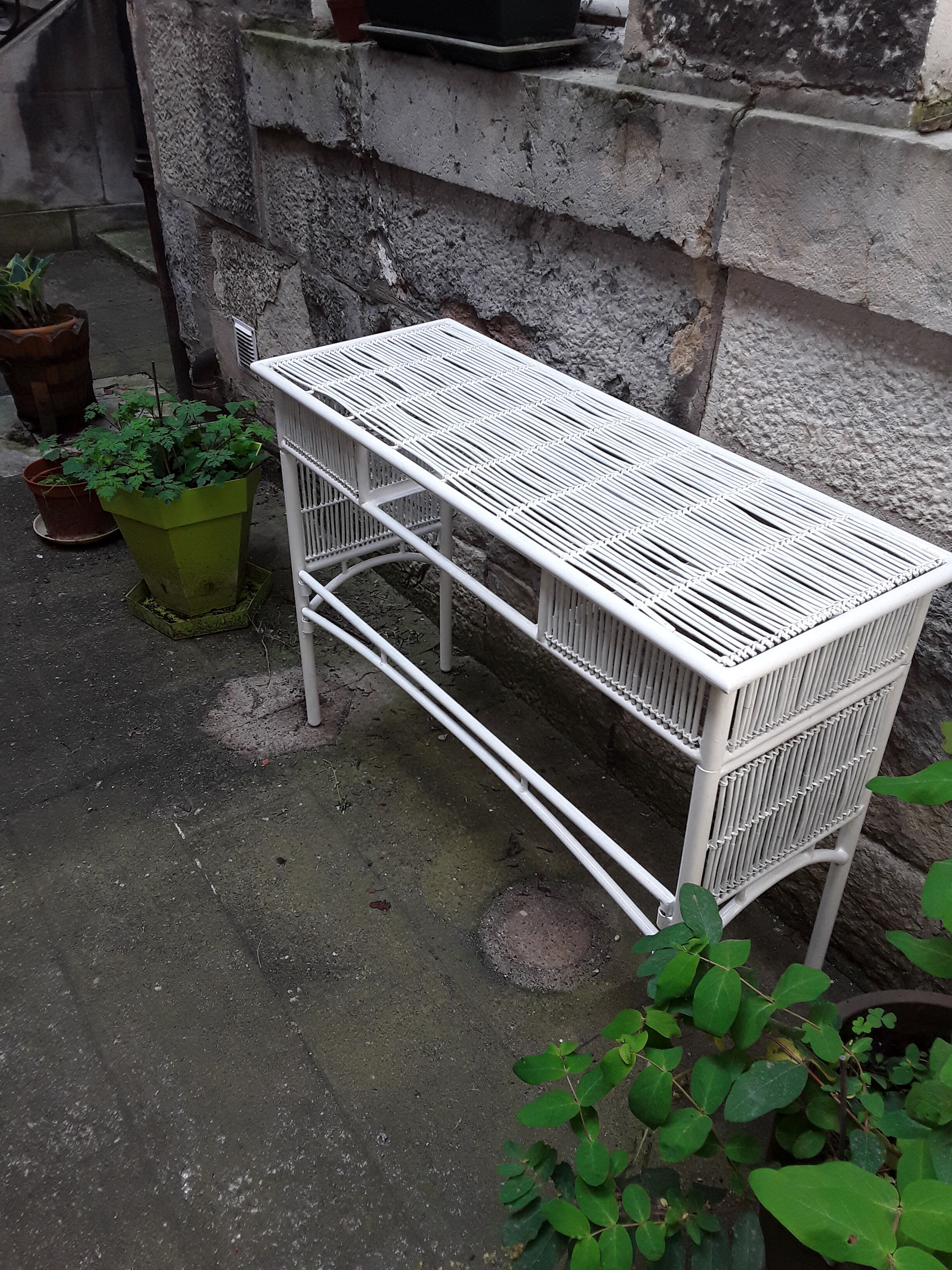 Vintage rattan garden console table