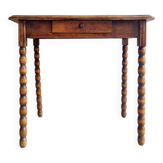 Turned wood side table - and its drawer