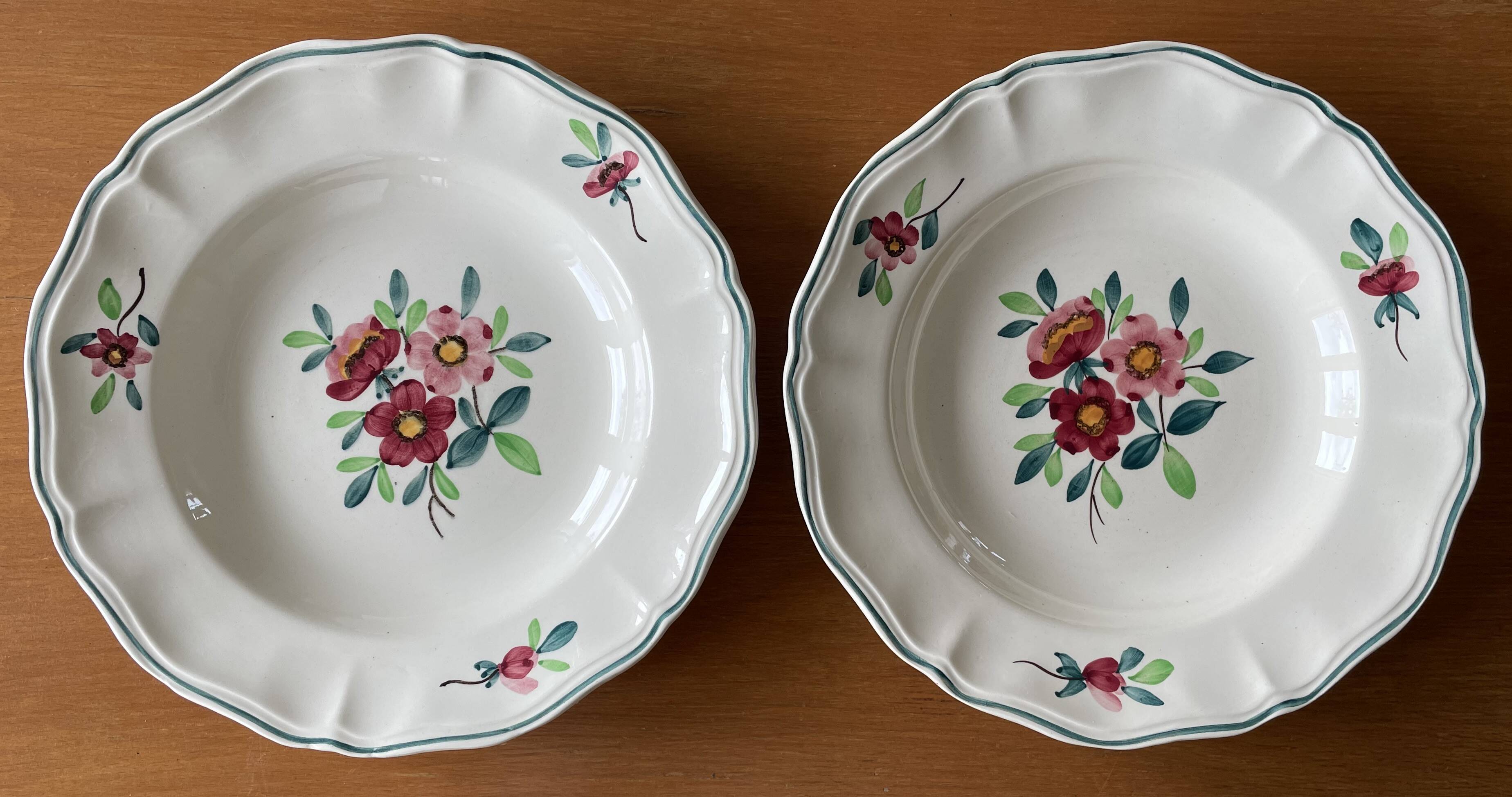 7 large antique deep plates in Sarreguemines earthenware