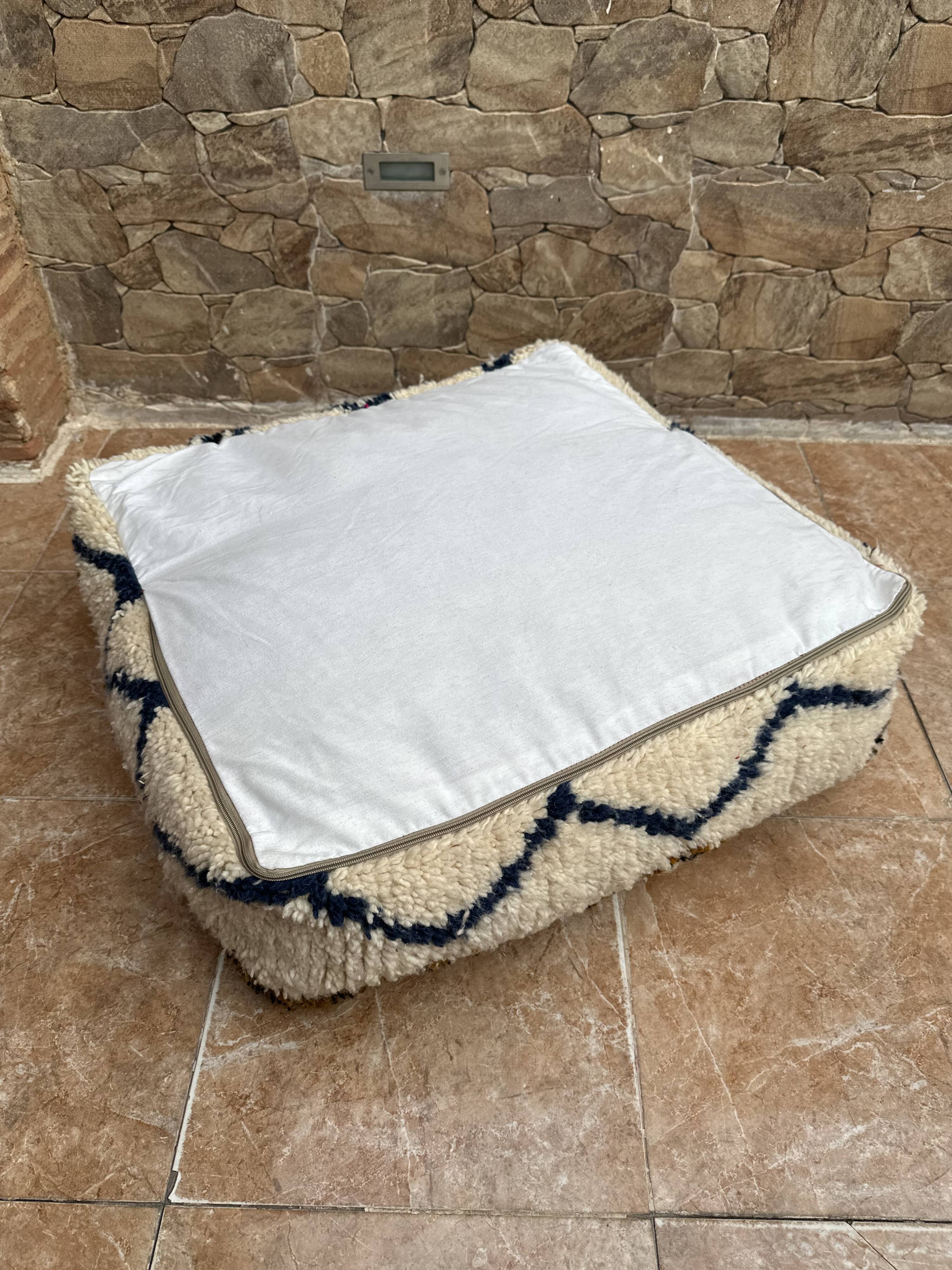 Handmade Berber Kilim pouf, floor cushion.