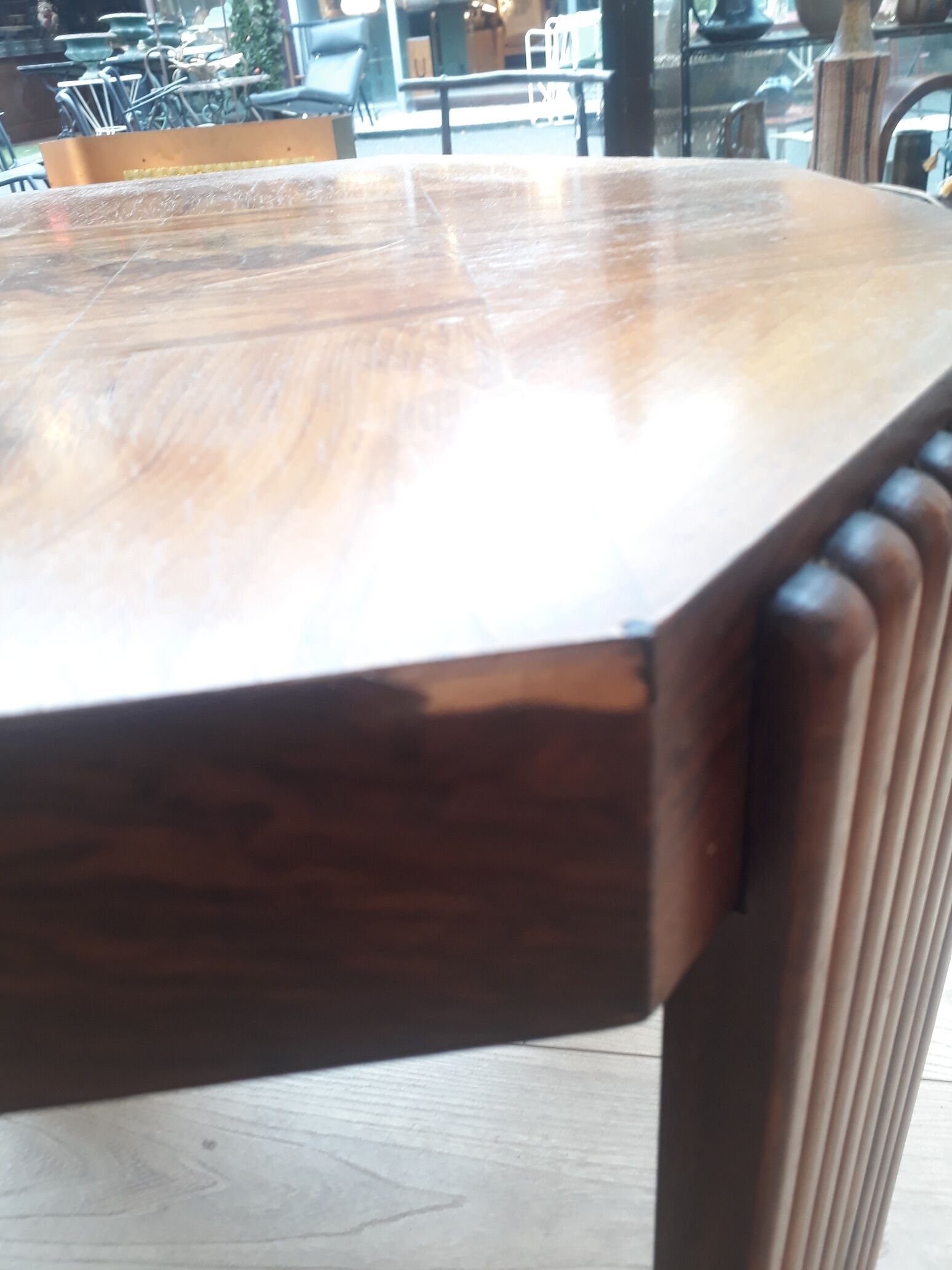 Octagonal side table in walnut veneer