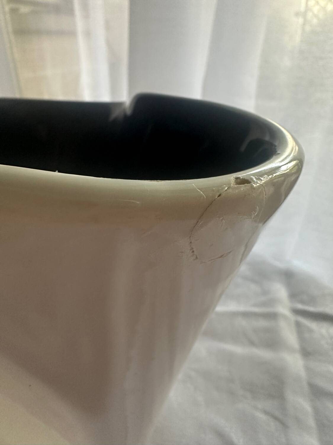 Imposing Black and White Ceramic Vase Signed Elchinger Vintage