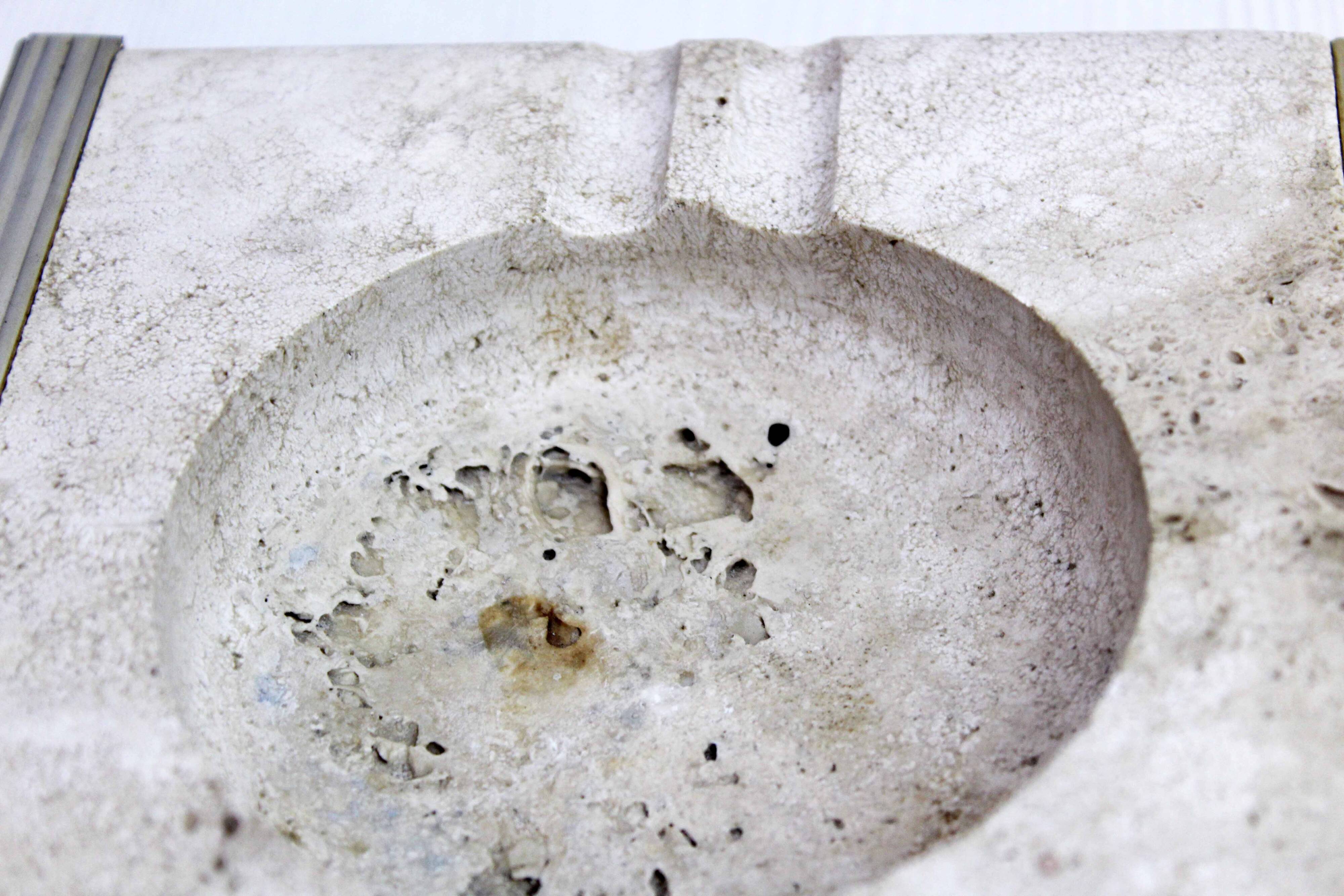 Travertine and brass ashtray