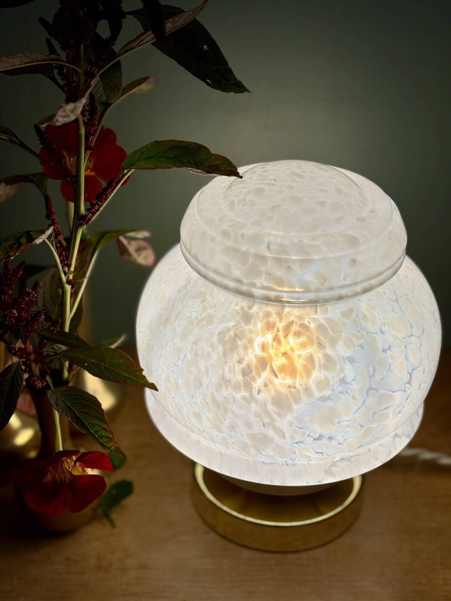 Vintage Art Deco globe table lamp in white Clichy glass