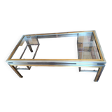 Guy lefèvre for maison jansen coffee table in brushed steel and brass 1970