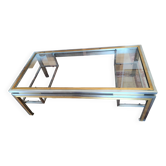 Guy lefèvre pour la maison jansen table basse en acier brossé et laiton 1970