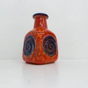 Scheurich West Germany Bay ceramic vase orange with blue fossils, 1970s