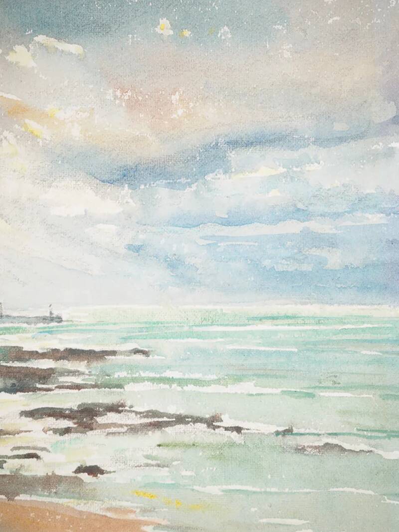 René LEVERD: Play of light on the sea, original signed watercolor