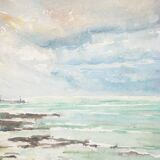 René LEVERD: Play of light on the sea, original signed watercolor