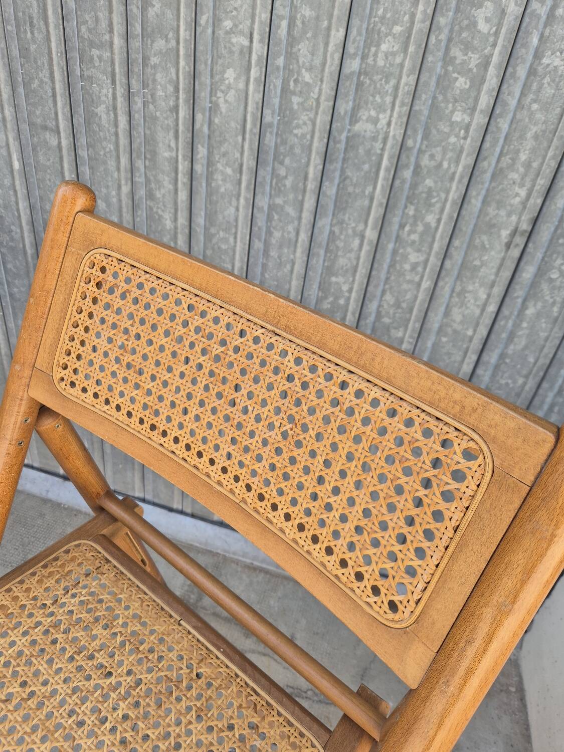 Set of 4 vintage Italian folding chairs in cane 1970s