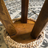 Tripod stool made of wood and water hyacinth