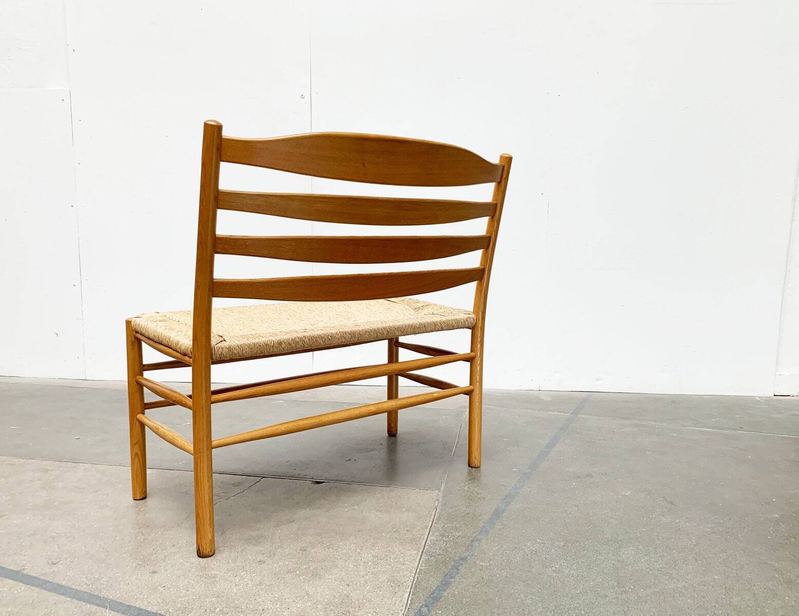 Scandinavian bench and chair set made of paper cord and oak from TS.