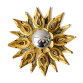 Wall lamp flower shape, in gilded carved wood and glass, 70s