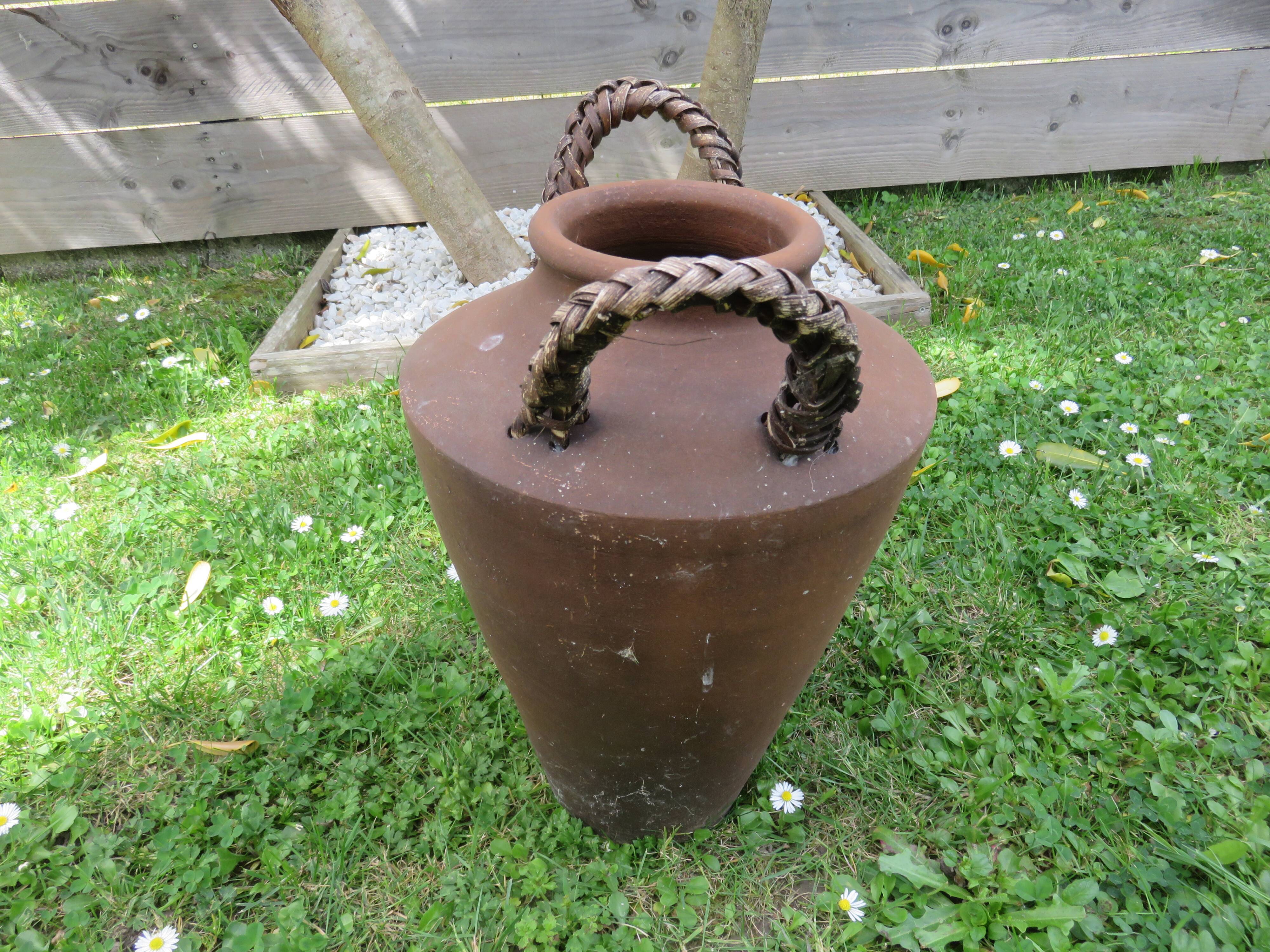 Terracotta flower pot, rattan handles 30s 40s