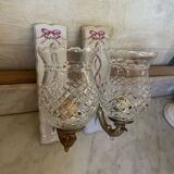 Pair of cut glass and Limoges porcelain wall sconces