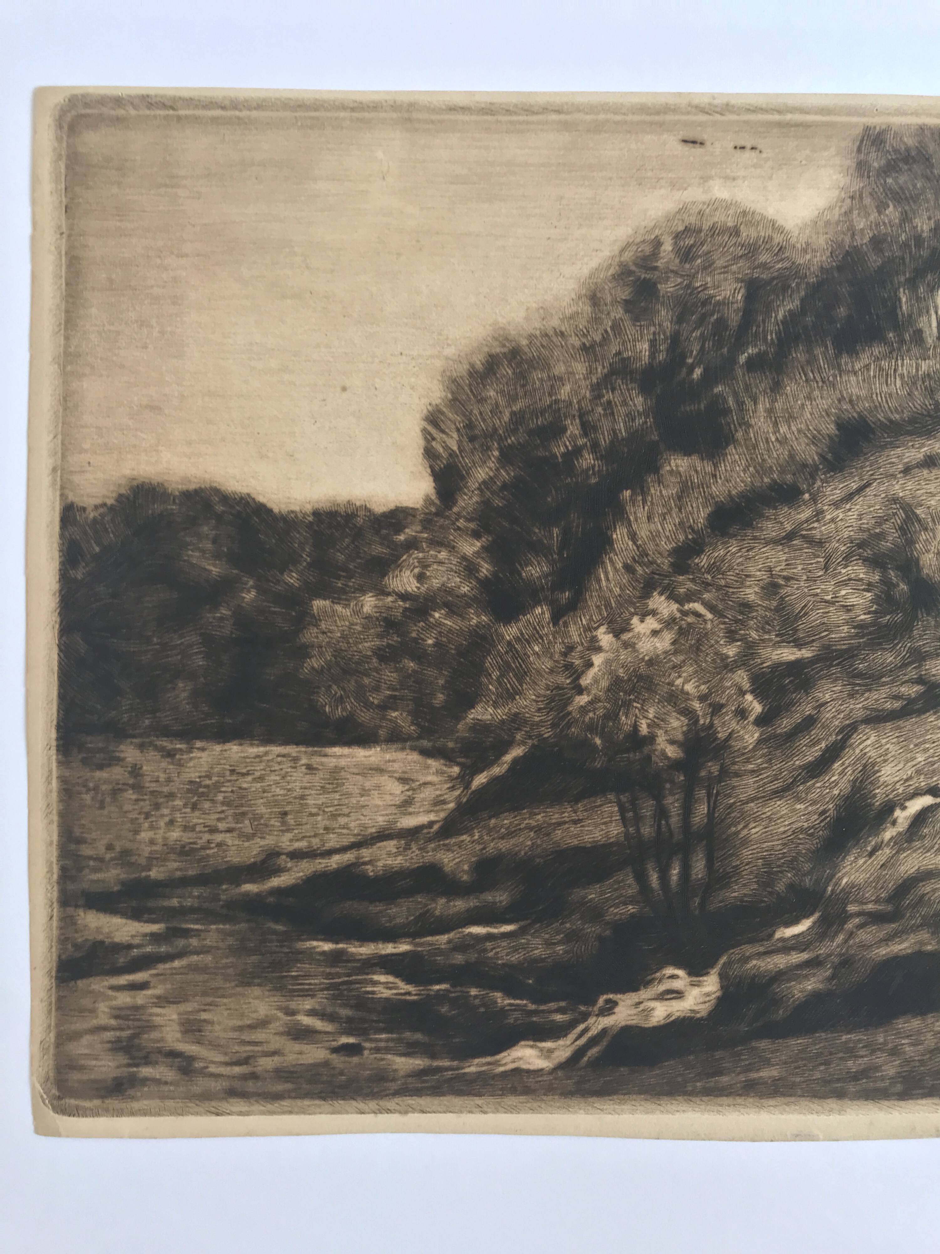 Henri BODART, Landscape. Original drypoint signed in the plate