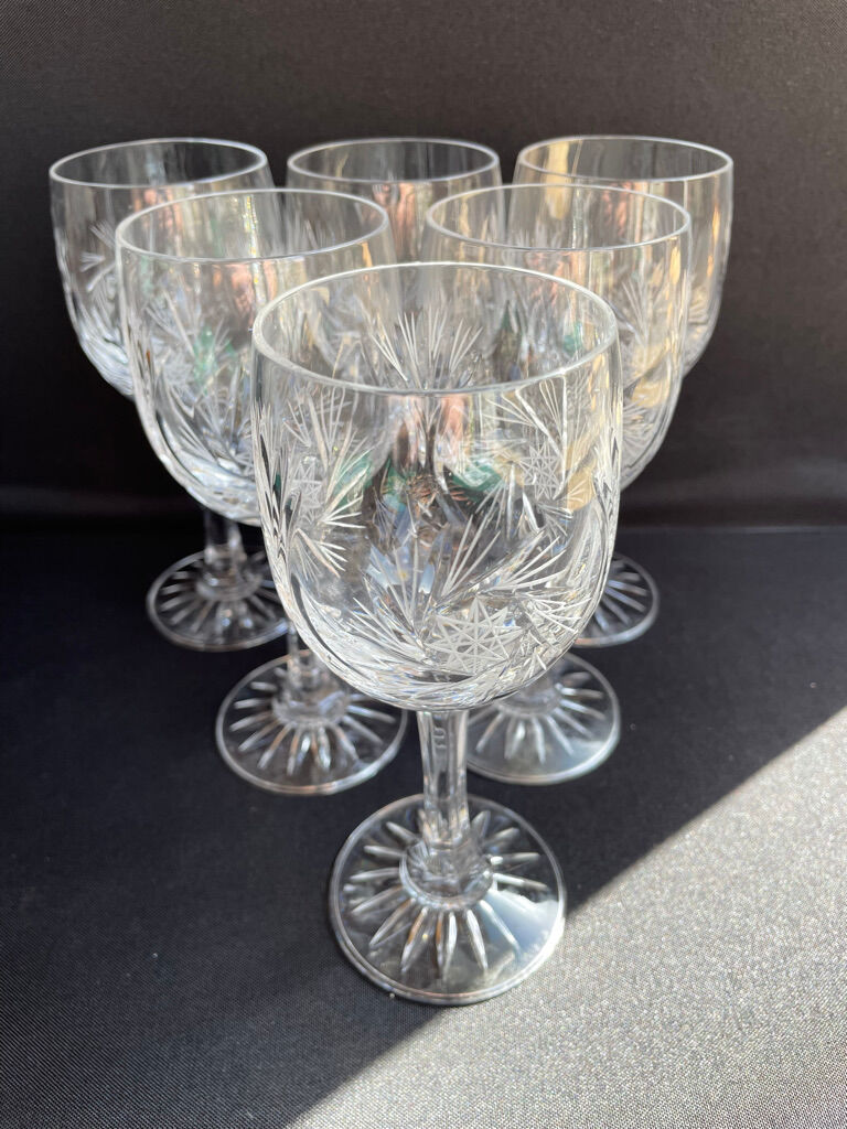 Cristal de Bohème - Verres à eau ou à vin (6) - Moderne milieu de siècle - Cristal taillé main