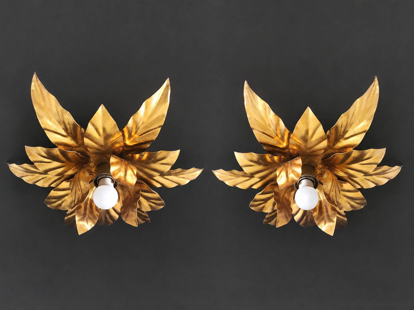 Hollywood Regency Florentine Flower-Shaped Gilt Flush Mount Hans Kögl Italy