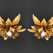 Hollywood Regency Florentine Flower-Shaped Gilt Flush Mount Hans Kögl Italy