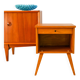 Scandinavian bedside table in teak veneer, with tapered legs and a drawer, 1960.