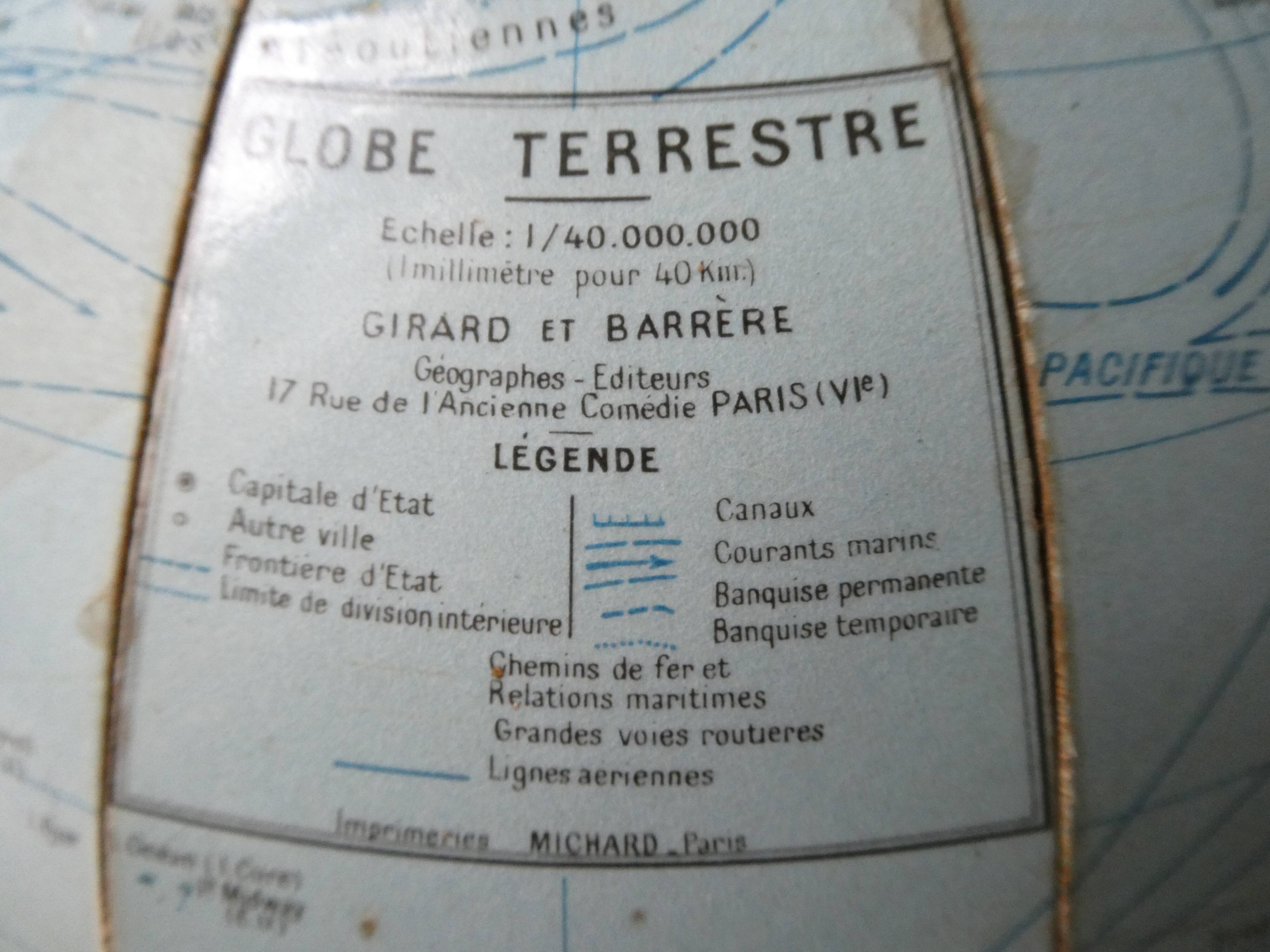 World map, globe land Girard and Barrere in the 1960s