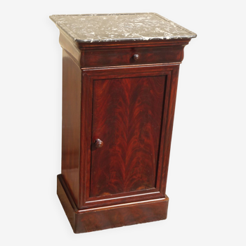 old flamed mahogany bedside table