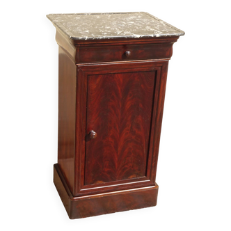 old flamed mahogany bedside table