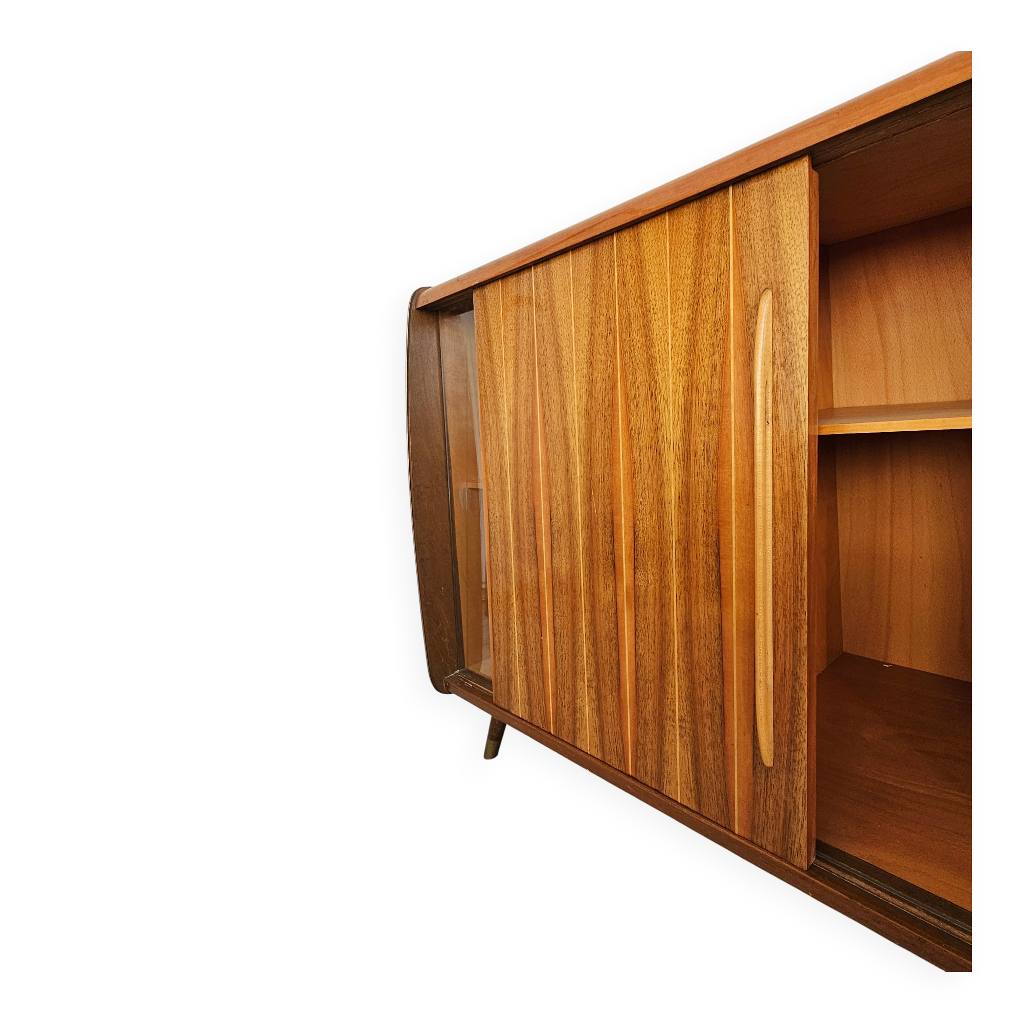 Mid-Century Modern walnut buffet with two compartments.